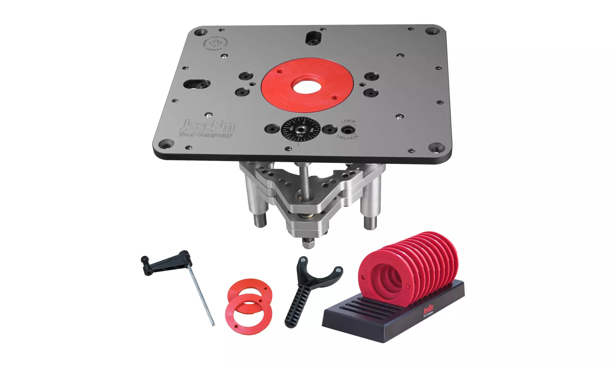 JessEm 02310 Rout-R-Lift II Router Lift and 10-Piece Insert Ring Set - Primary Image