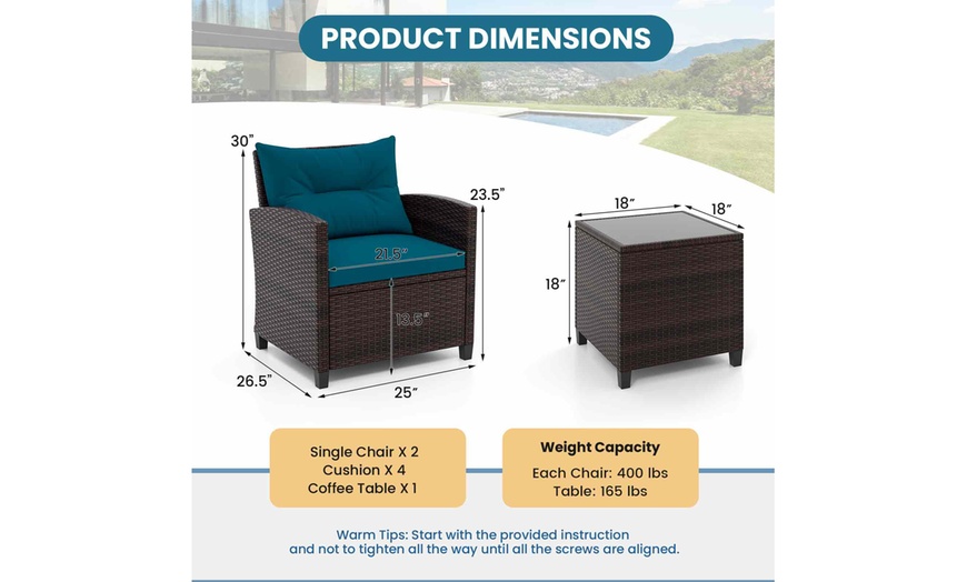 Image 75: Costway Three-Piece Rattan-Effect Patio Outdoor Furniture Set