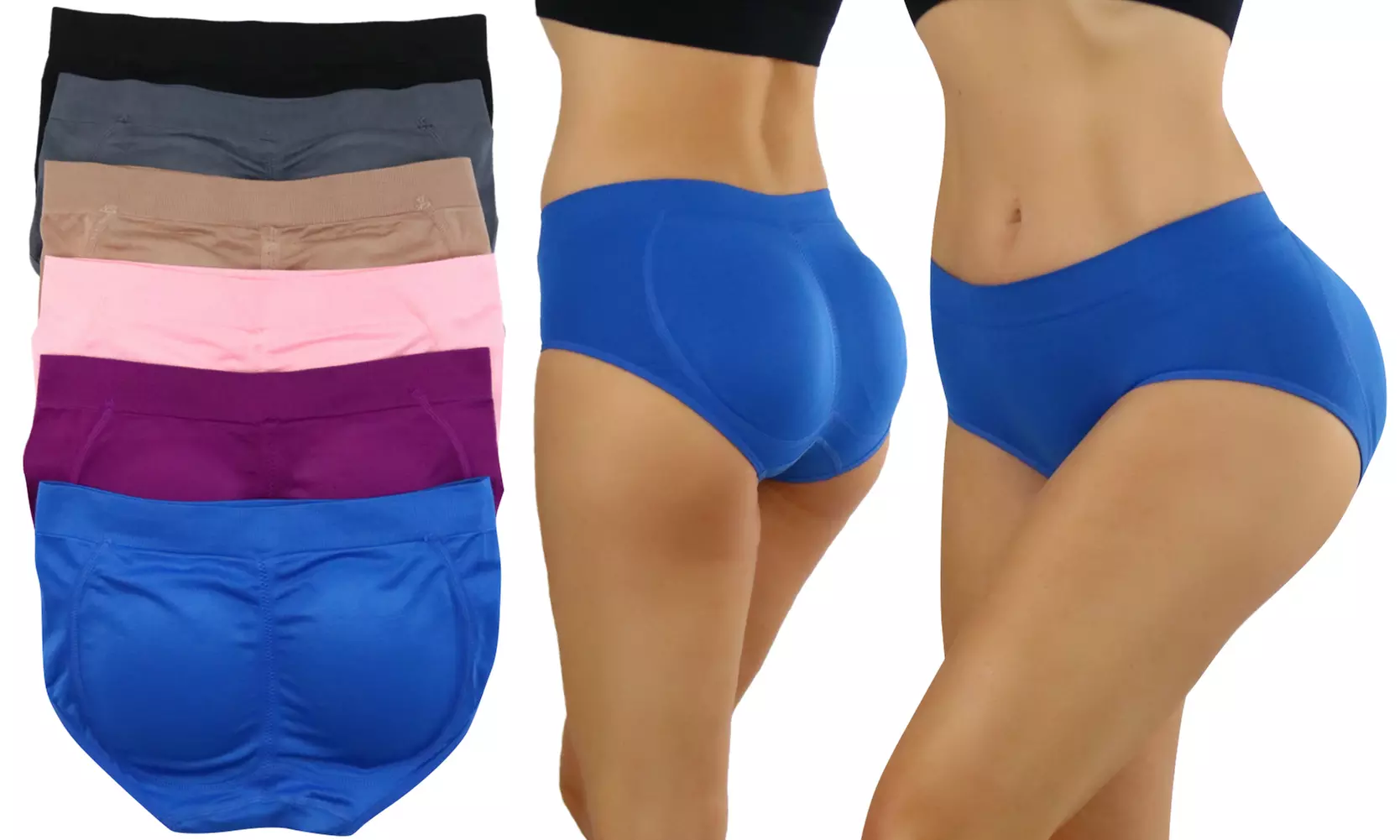 (6 Pack) Women's Enhancing Butt Boosting Padded Bikini Panties