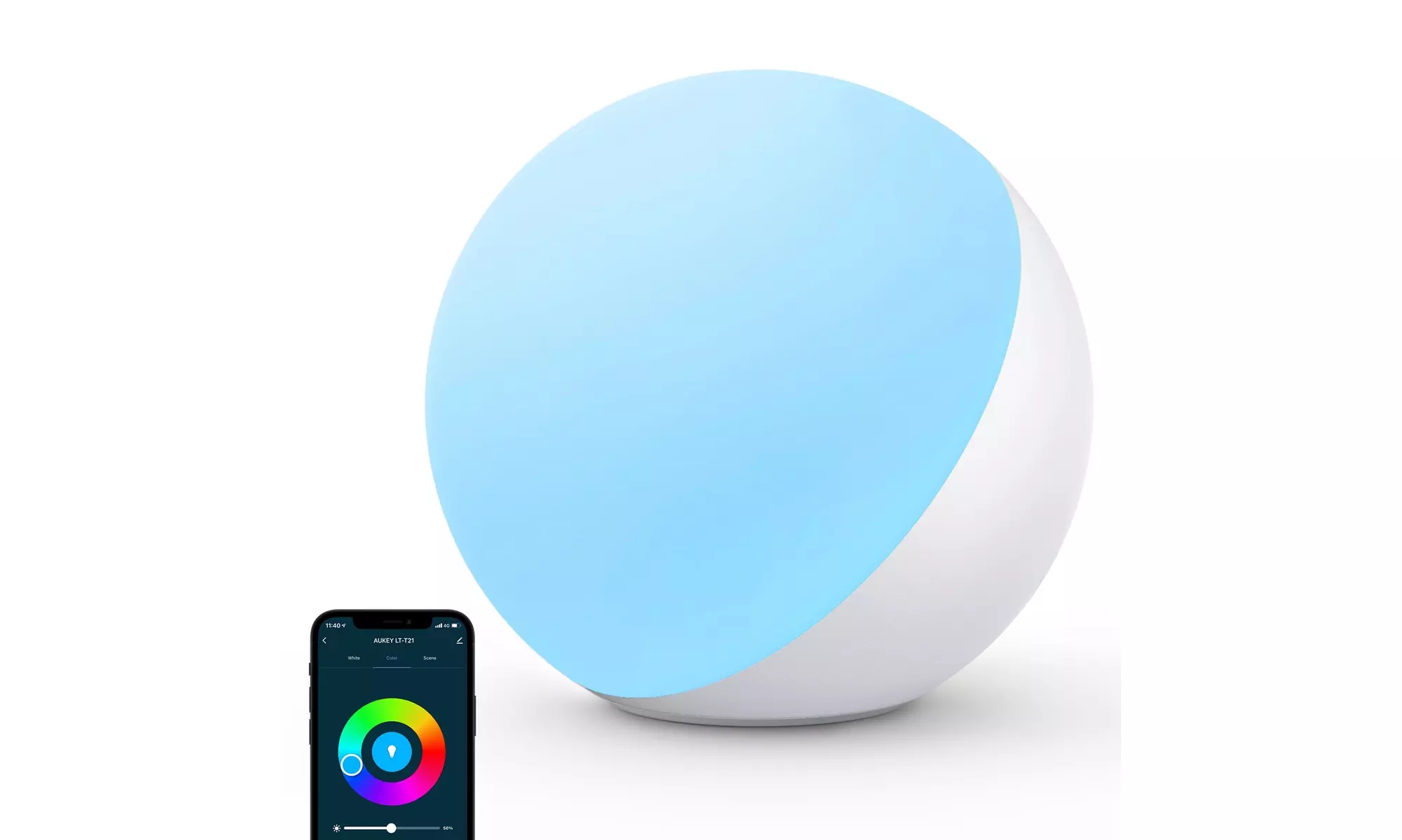 AUKEY Smart Table Lamp, Natural Bedside Lamps, RGB Color Changing for Bedrooms - Primary Image
