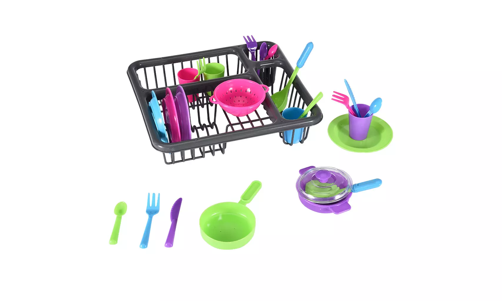 DZT Kids Pretend Play Dishes Kitchen Playset Wash & Dry Tableware Dish Rack Toy - Primary Image