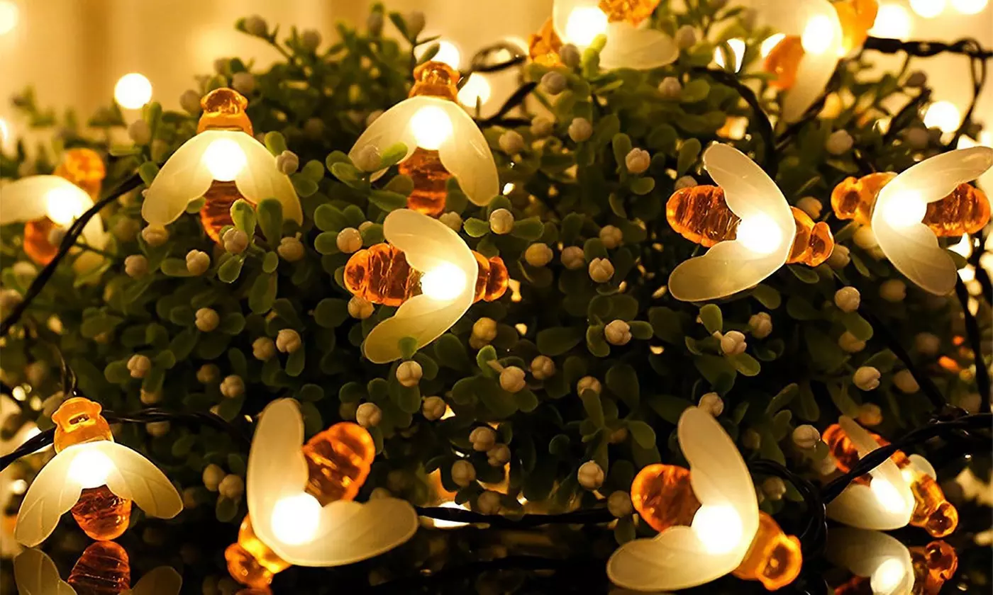 SolarEK Honey Bee 30-LED Solar String Lights with Ground Stake (1- or 2-Pack) - Primary Image