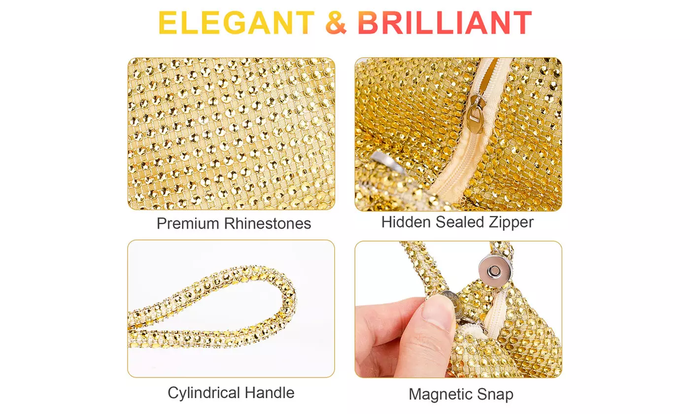 Rhinestone Clutch Bag Sparkly Triangle Purse (Black, Silver & Gold)