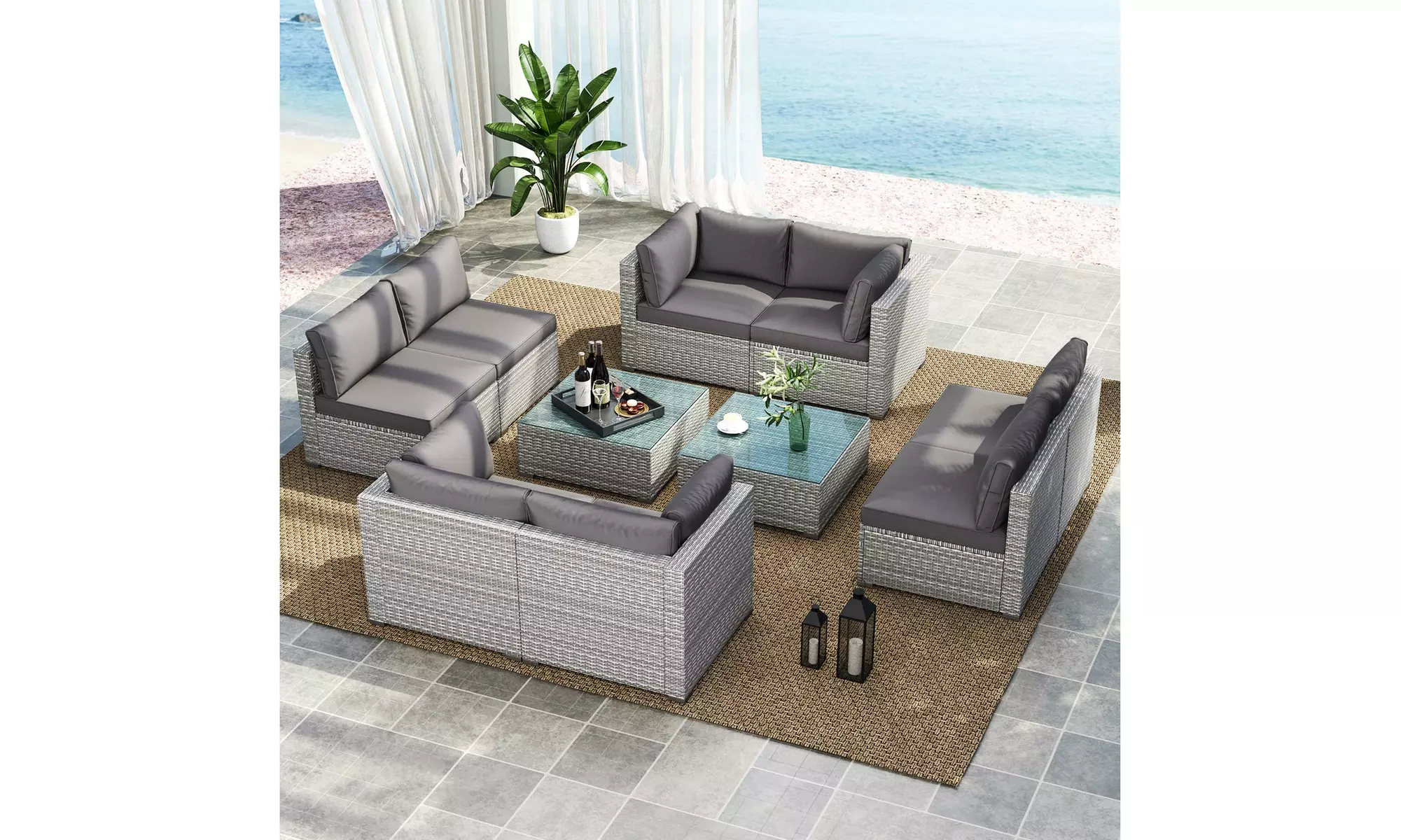 Costway Outdoor Patio Sectional Sofa Couch PE Rattan Conversation Set