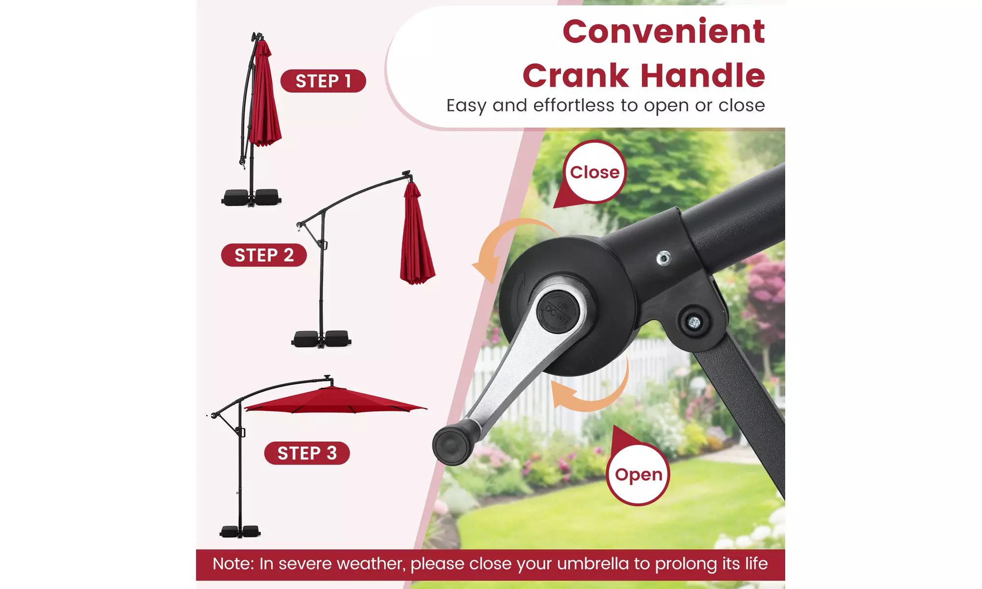 Costway 10 FT Solar Offset Hanging Umbrella with Base