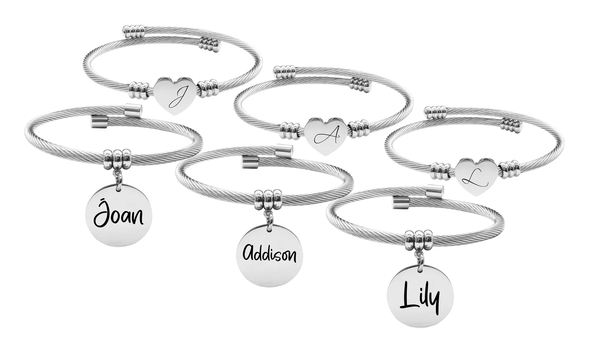 Womens Personalized Name and Initial Cable Bracelet Set By Pink Box - Primary Image