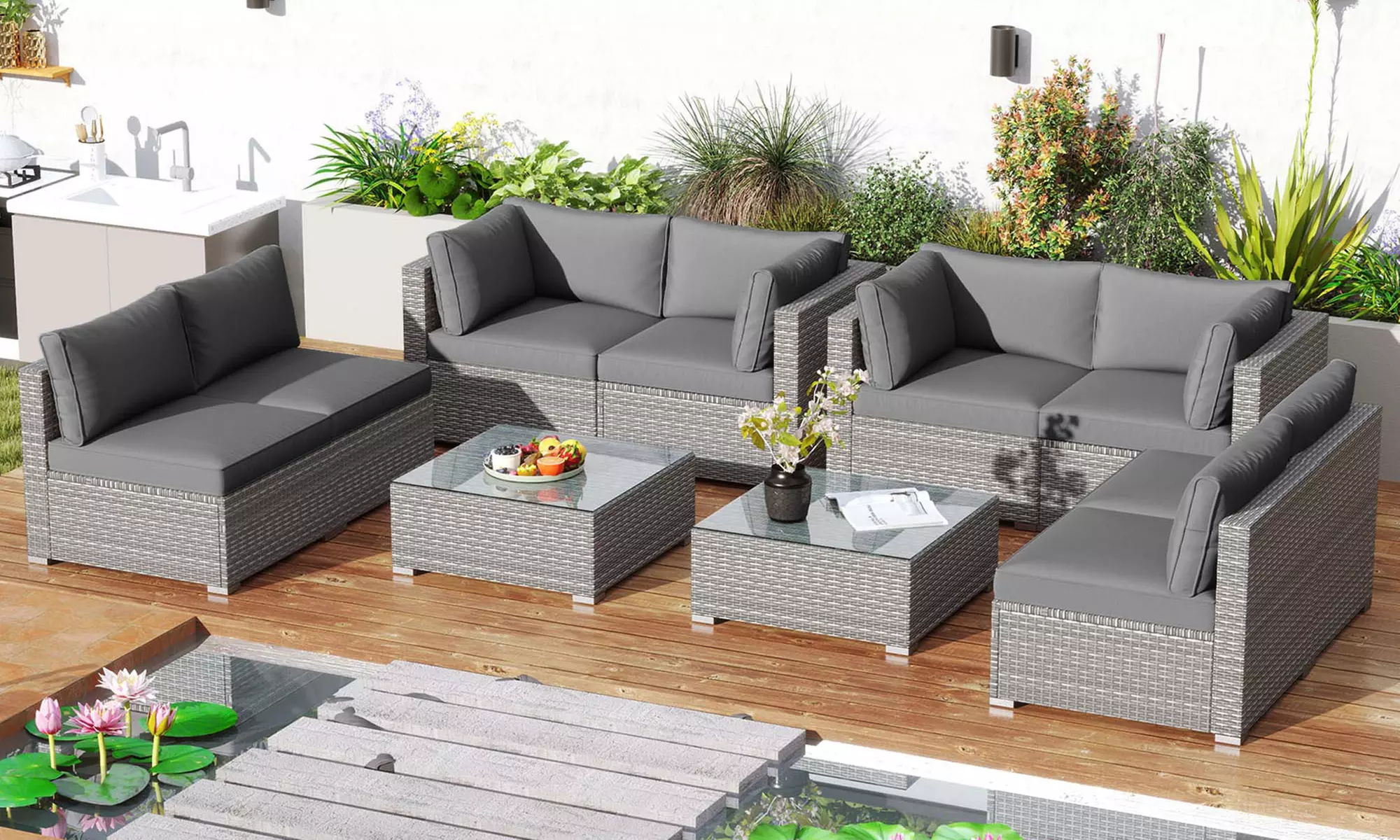 Costway Outdoor Patio Sectional Sofa Couch PE Rattan Conversation Set