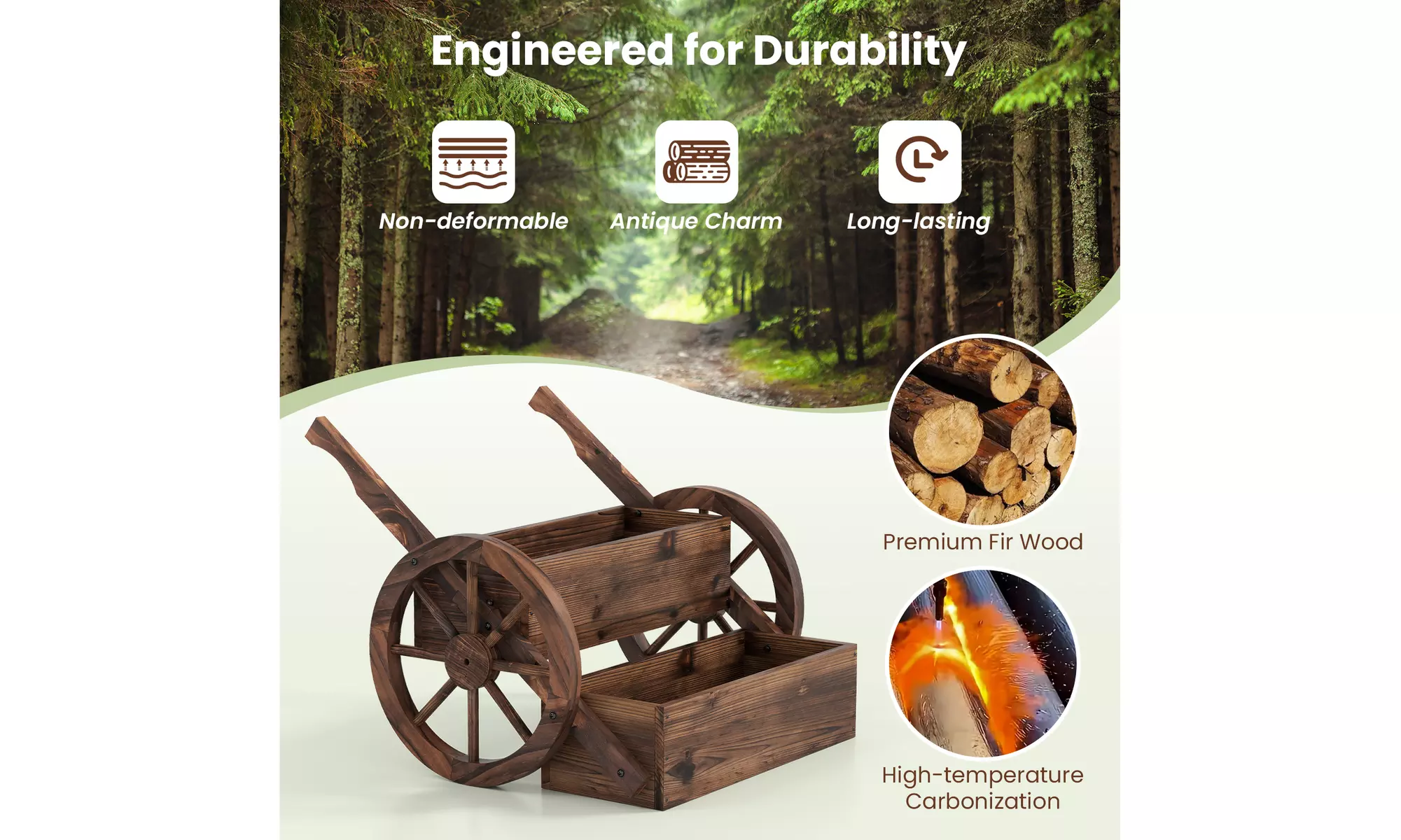 Costway 2-Tier Rustic Wooden Wagon Planter Box with Drainage Holes