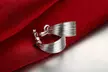 925 Sterling Silver Multi-Line High Polished Hoop Stud Earrings - Second Medium