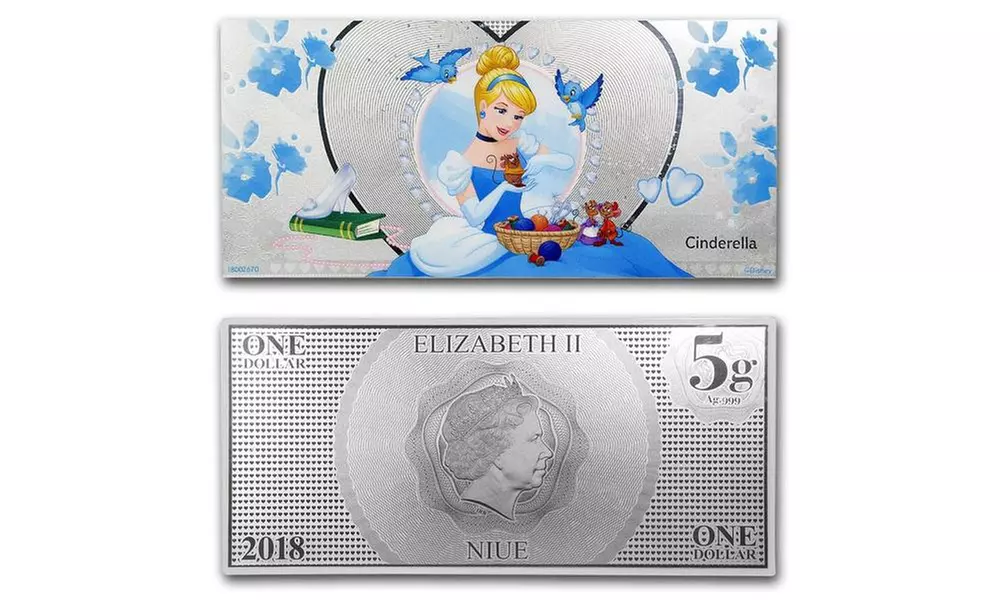 2018 Niue 5 gram Silver 1 Dollar Note Disney Cinderella w/ Album - Primary Image