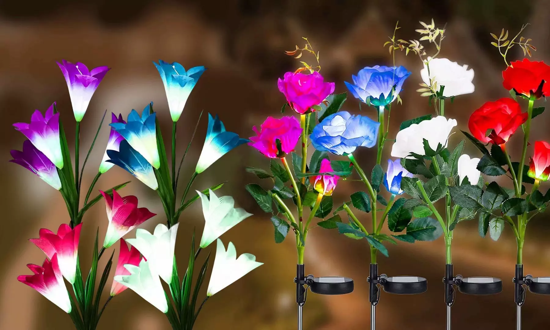 Solar Lights Outdoor Solar Lily Flower Lights Solar Rose Flowers Garden Lights - Primary Image