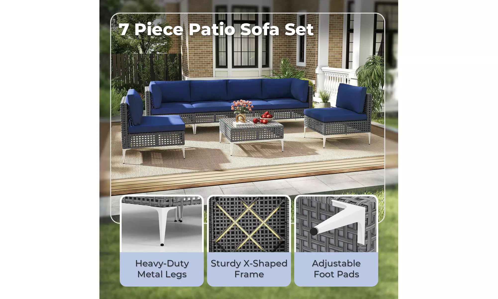 Costway Outdoor Furniture Set with Seat & Back Cushions Coffee Table