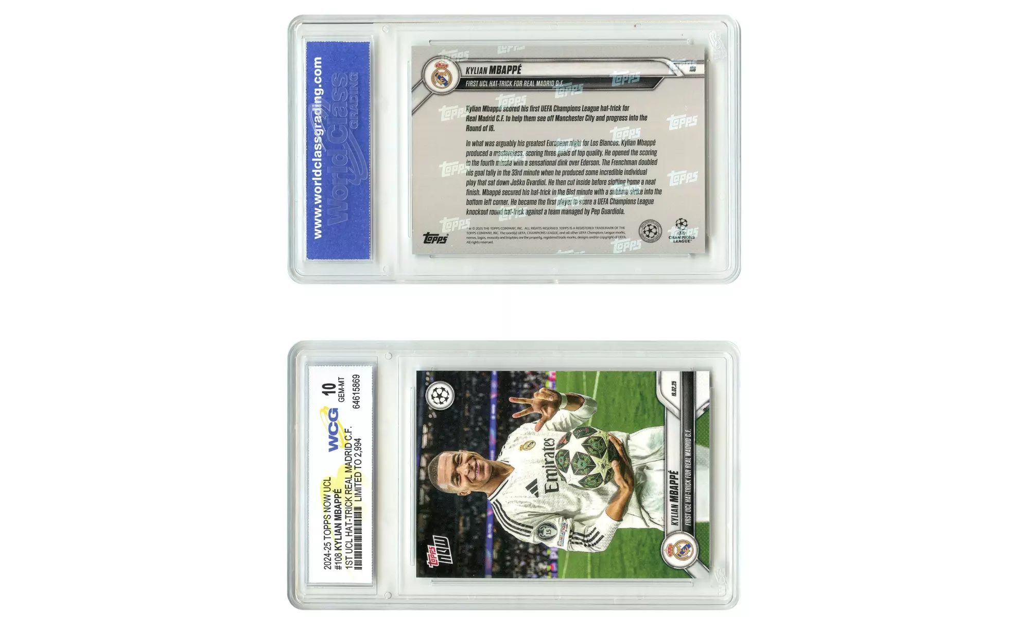 2024-25 Topps UCL KYLIAN MBAPPE 1st Hat Trick Real Madrid Card #108 Gem Mint 10