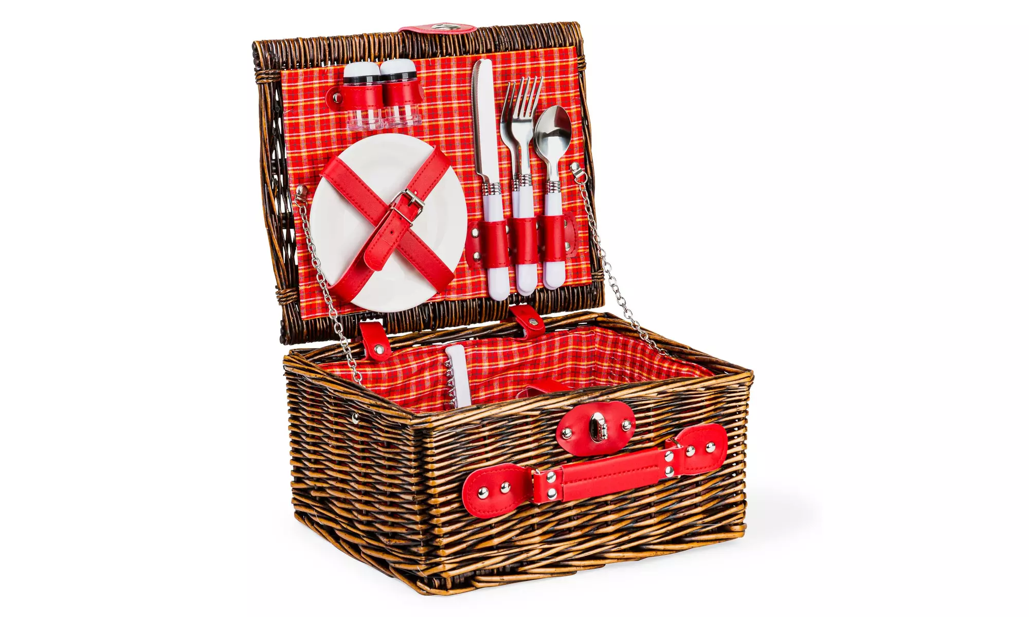 Wicker Picnic Basket Set - Picnic Hamper Set - Willow Picnic Tote - Primary Image