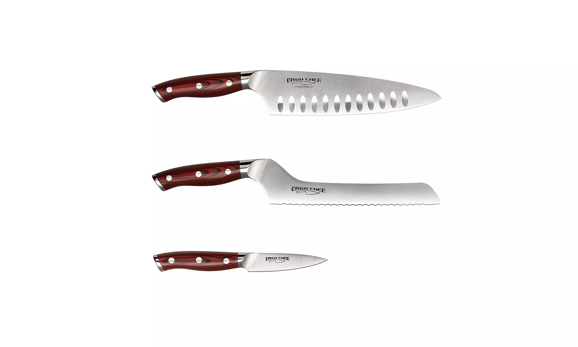 3 Piece CRIMSON Chef Knife Set by Ergo Chef - Primary Image