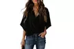Women's V Neck Tops Loose Fit 3/4 Sleeve Blouses Chiffon Shirts - Second Medium