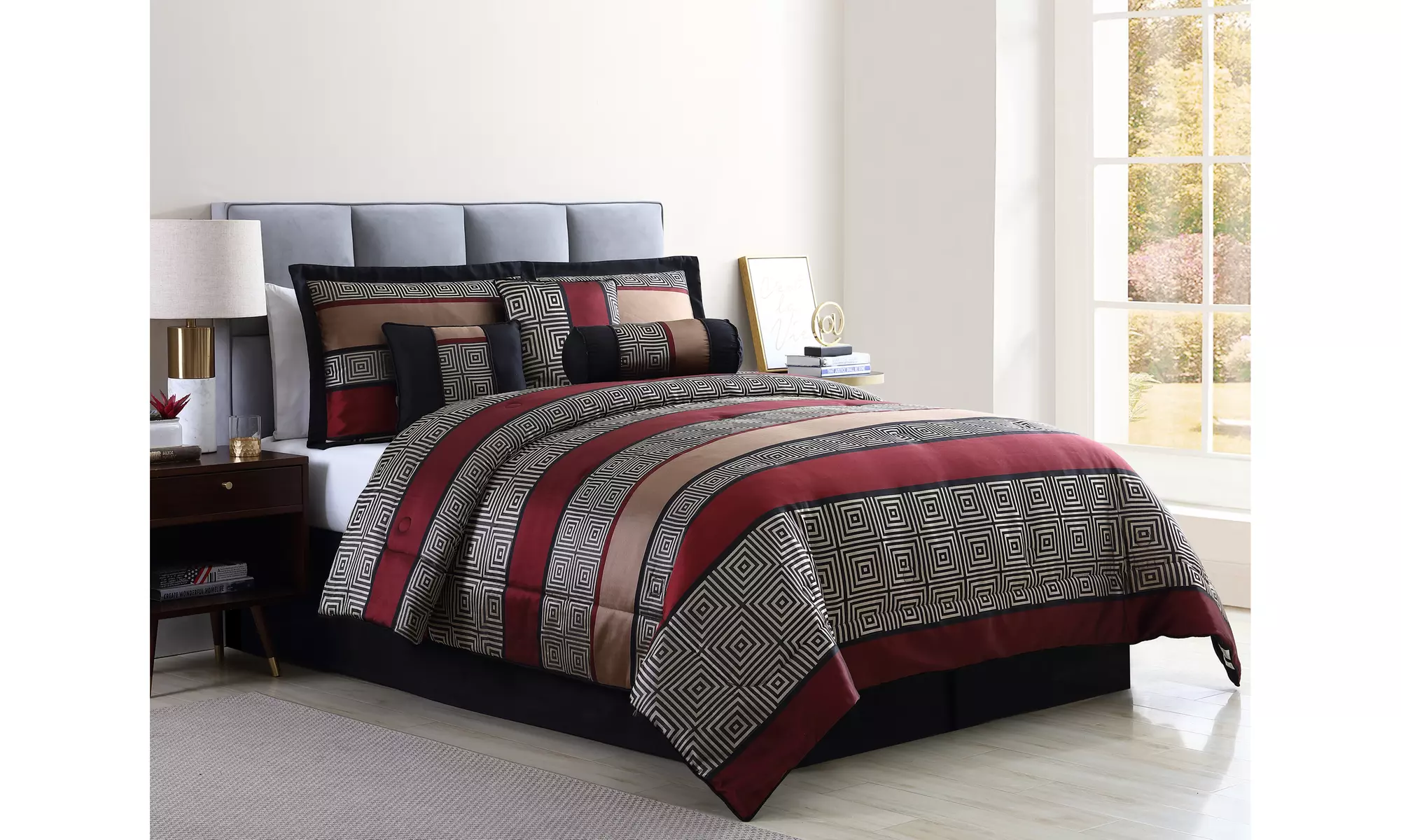 Mainstays King Preston Woven Jacquard Red Comforter Set, 7 Piece - Second Medium