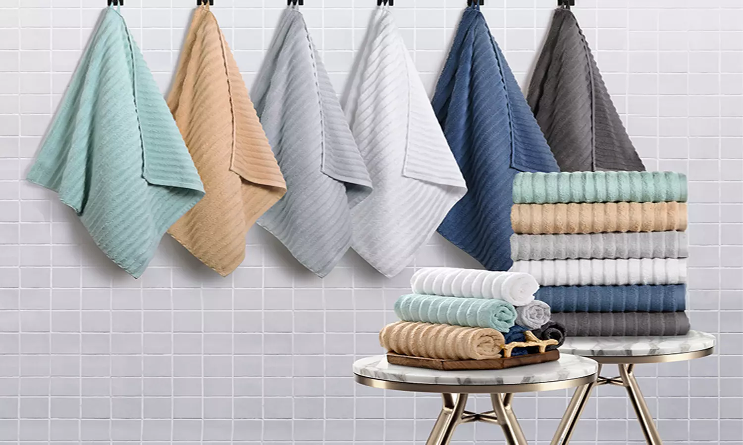 Bibb Home 4 Pack Ribbed Egyptian Cotton Bath Towel Set