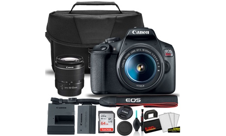 Canon EOS Rebel T7 DSLR Camera With 18-55mm Lens EOS Bag 64GB Card & More Black