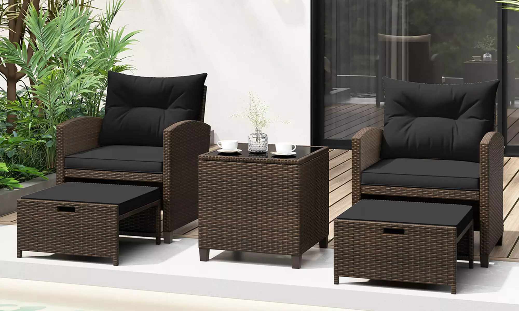 Costway Five-Piece Rattan-Effect Patio Furniture with Coffee Table - Primary Image