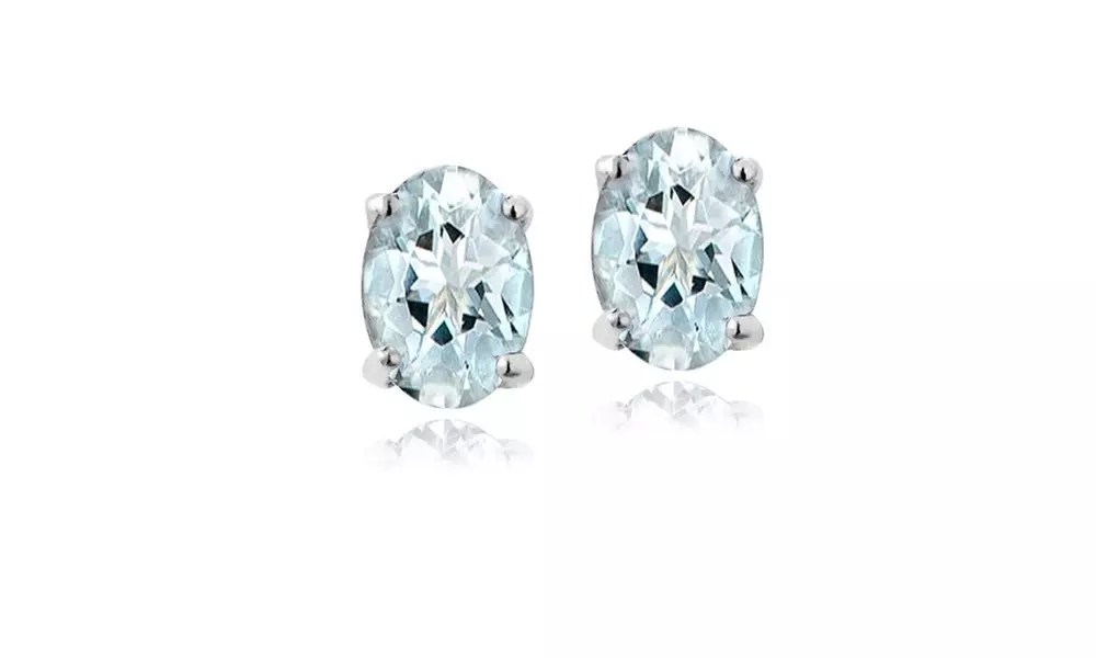 Genuine Light Aquamarine 6x4 Oval Solitaire Stud Earrings in Sterling Silver