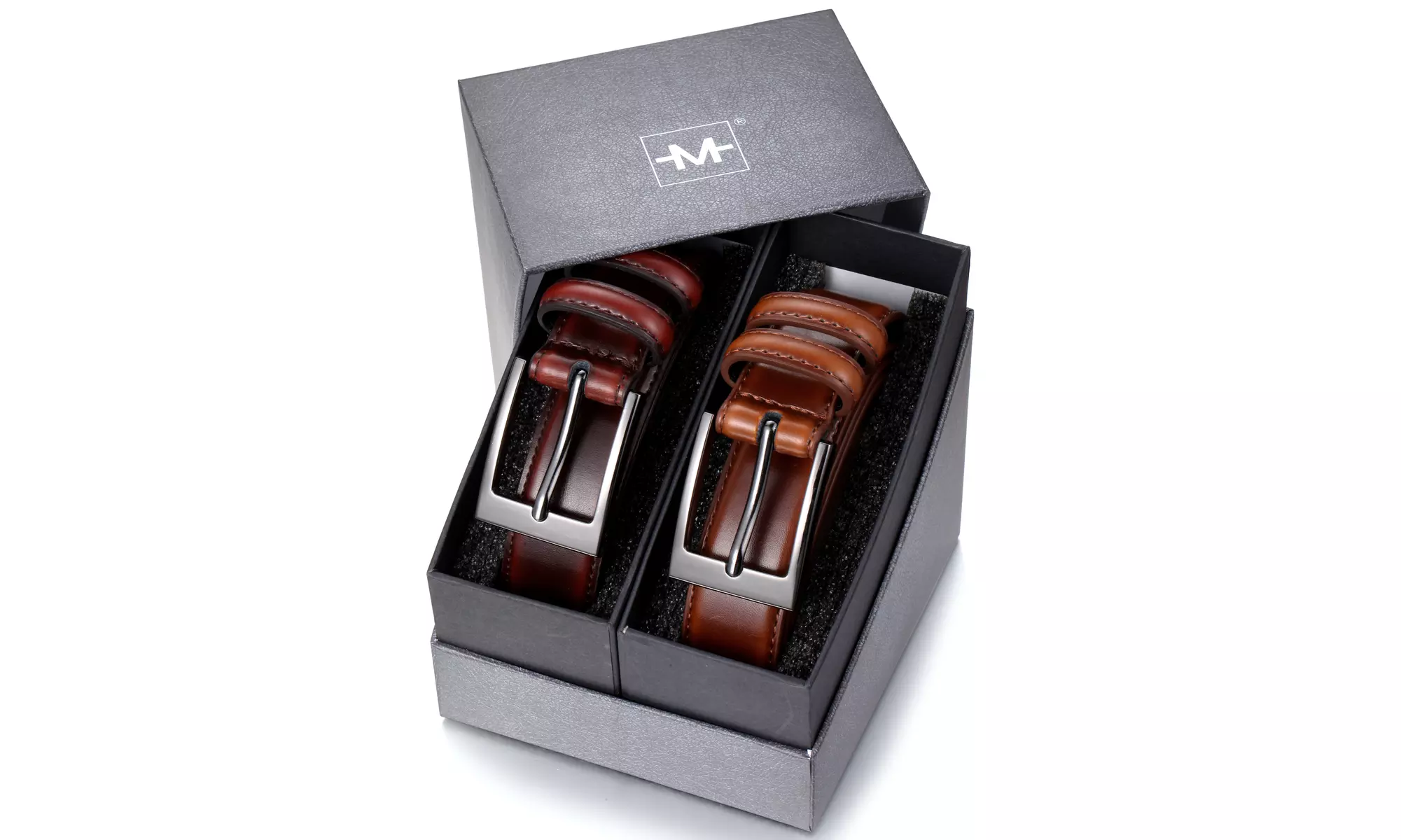 Mio Marino Men's Two-Pack Prong Buckle Classy Genuine Leather Dress Belt