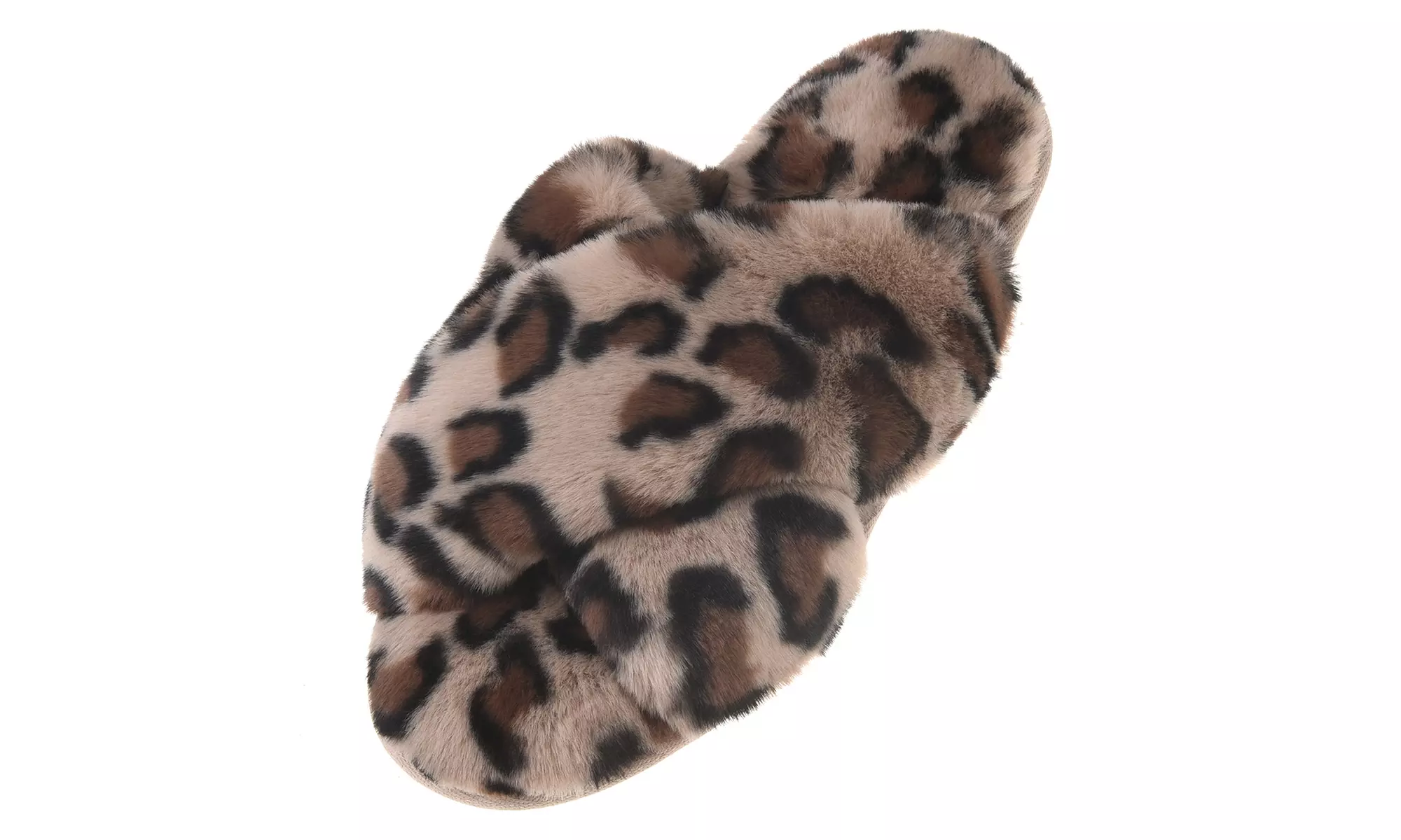 Womens Faux Fur Cross Slide Slippers Warm Memory Foam Indoor Outdoor Shoes