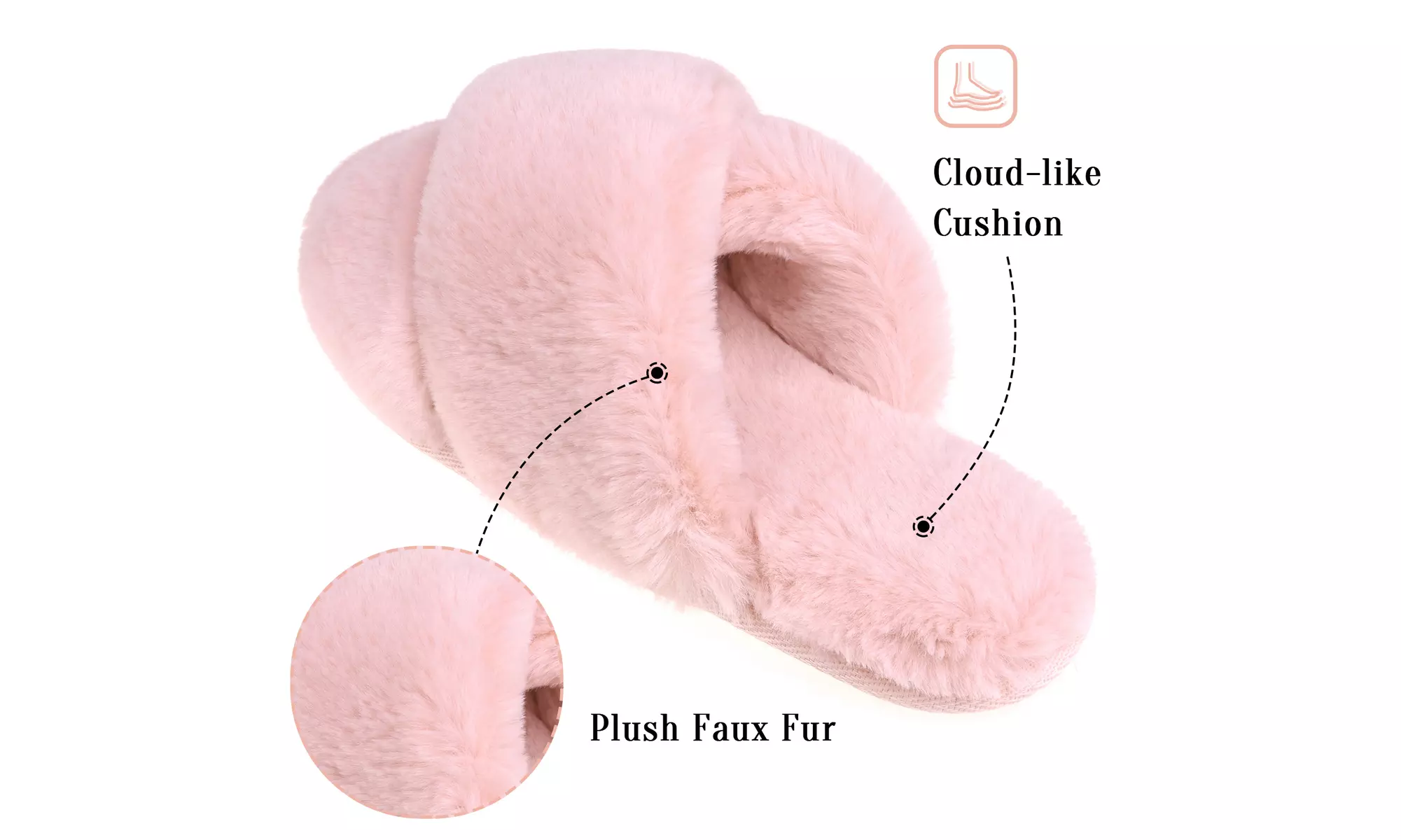 Womens Faux Fur Cross Slide Slippers Warm Memory Foam Indoor Outdoor Shoes