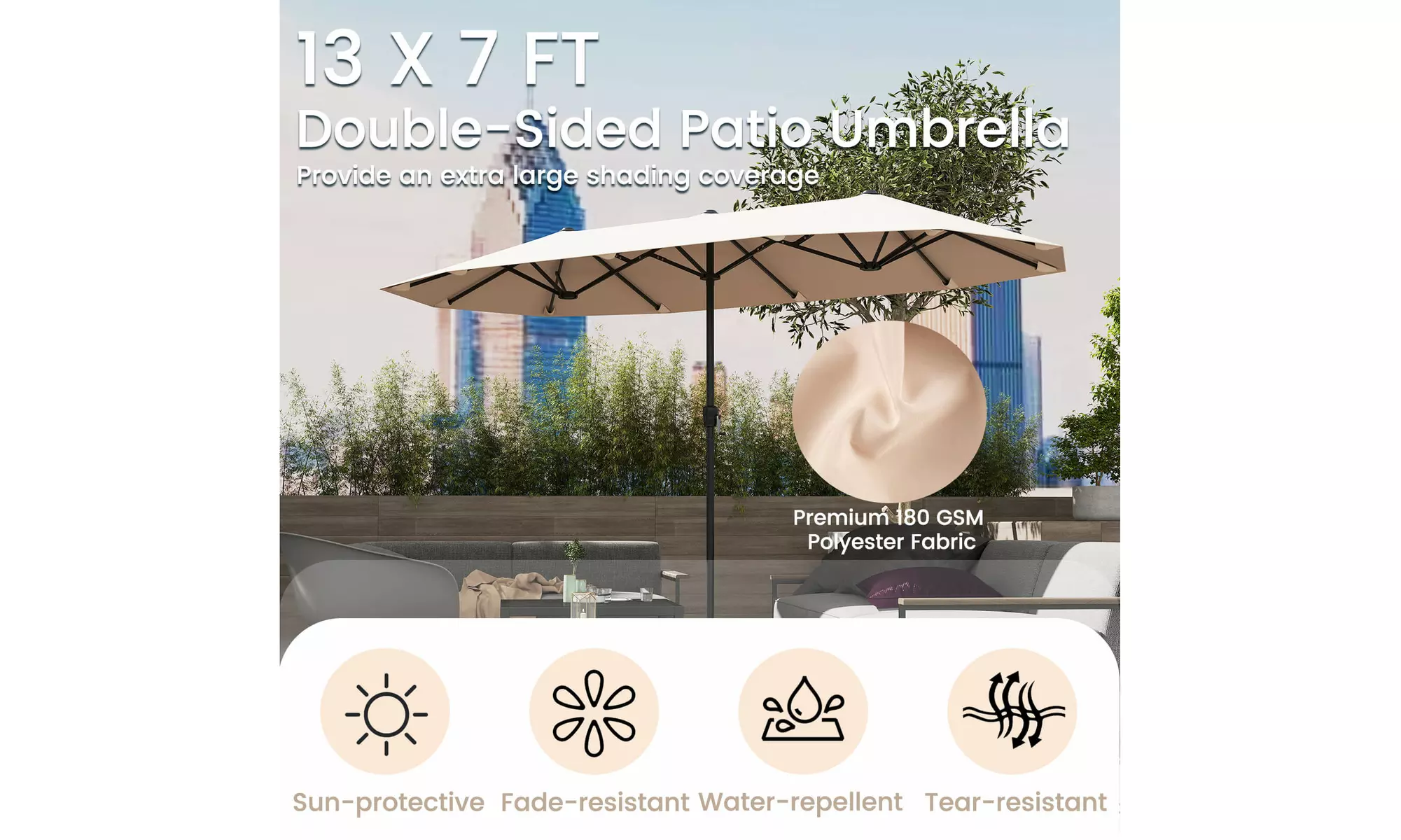 Costway 13ft Outdoor Double-Sided Table Umbrella with Optional LED Lights
