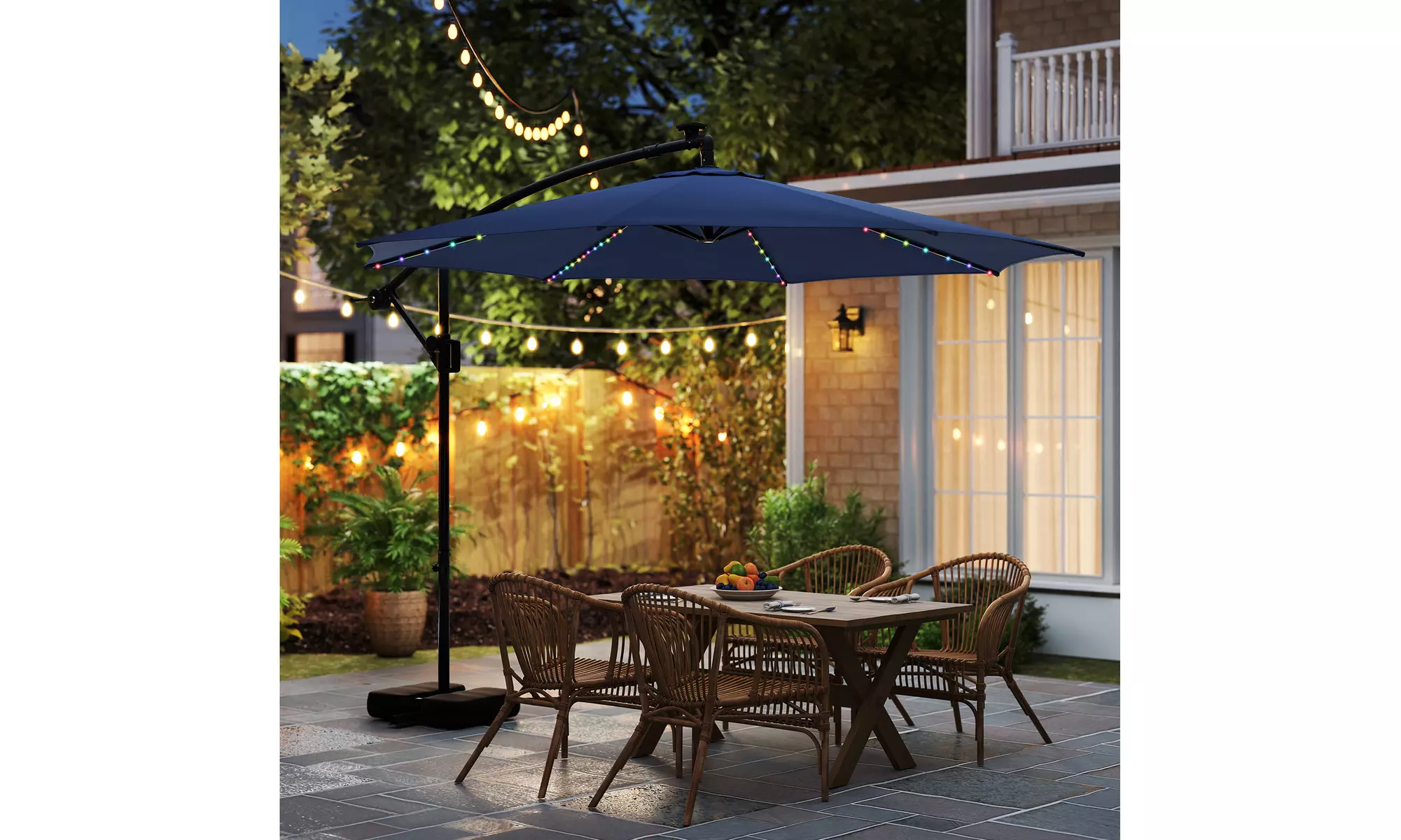 Costway 10 FT Solar Offset Hanging Umbrella with Base