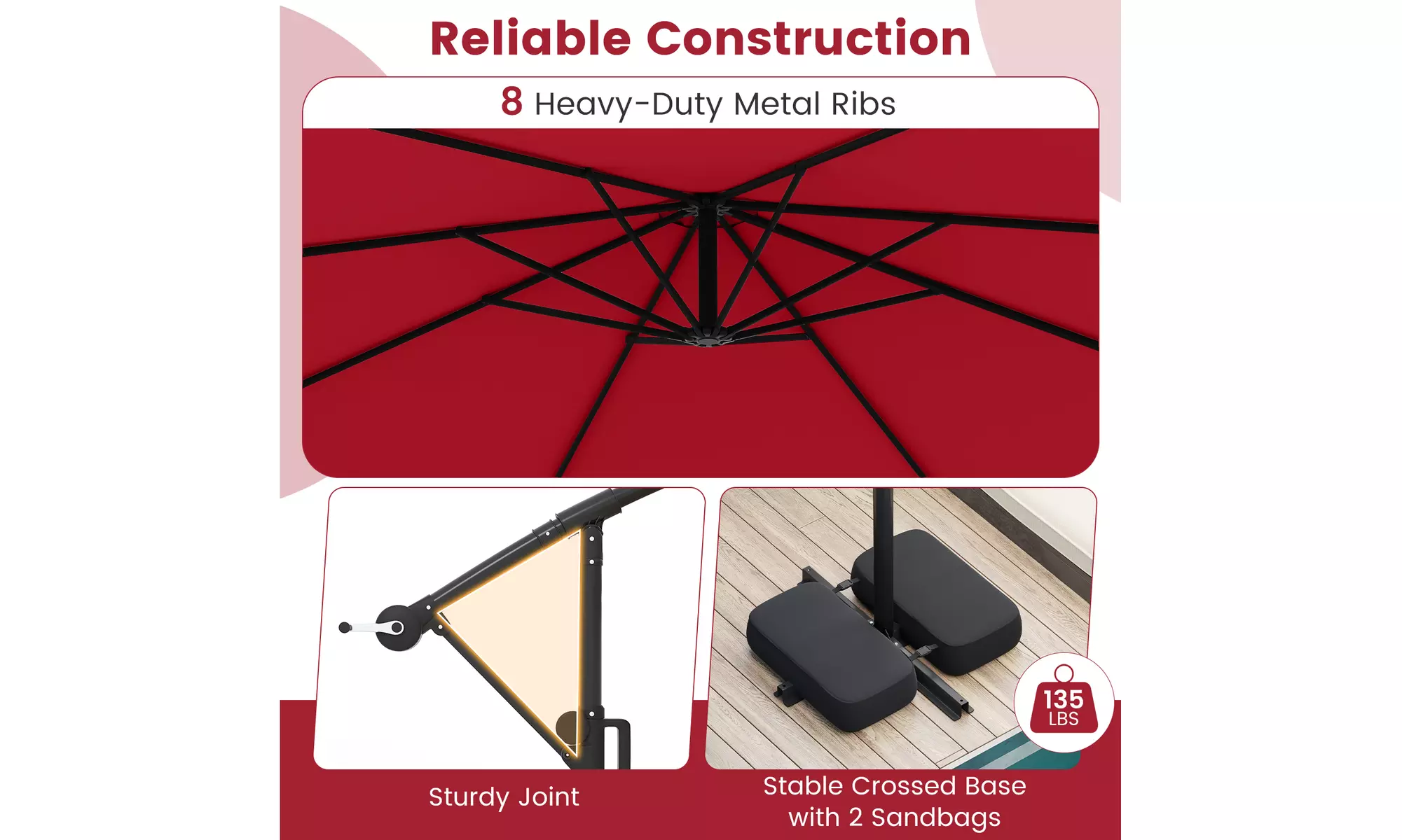 Costway 10 FT Solar Offset Hanging Umbrella with Base