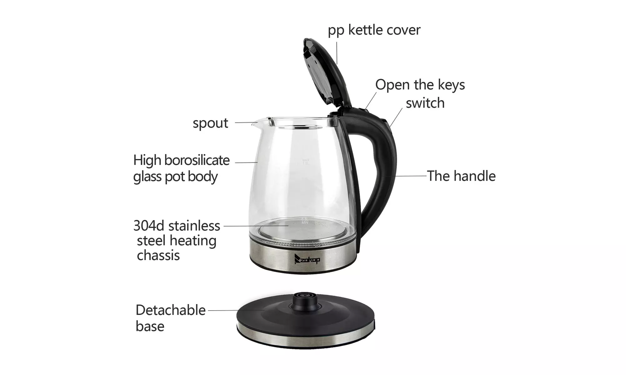 1.8L Electric Kettle Glass Kettle with Removable Tea Infuser