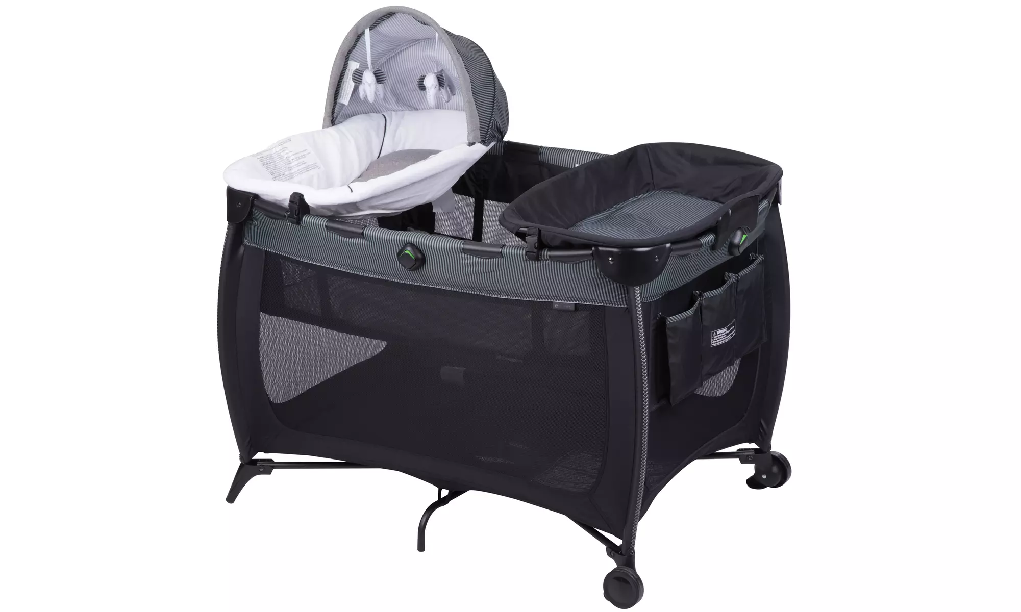 Monbebe Flex Deluxe Portable Playard, Gray and Black Pinstripe - Primary Image