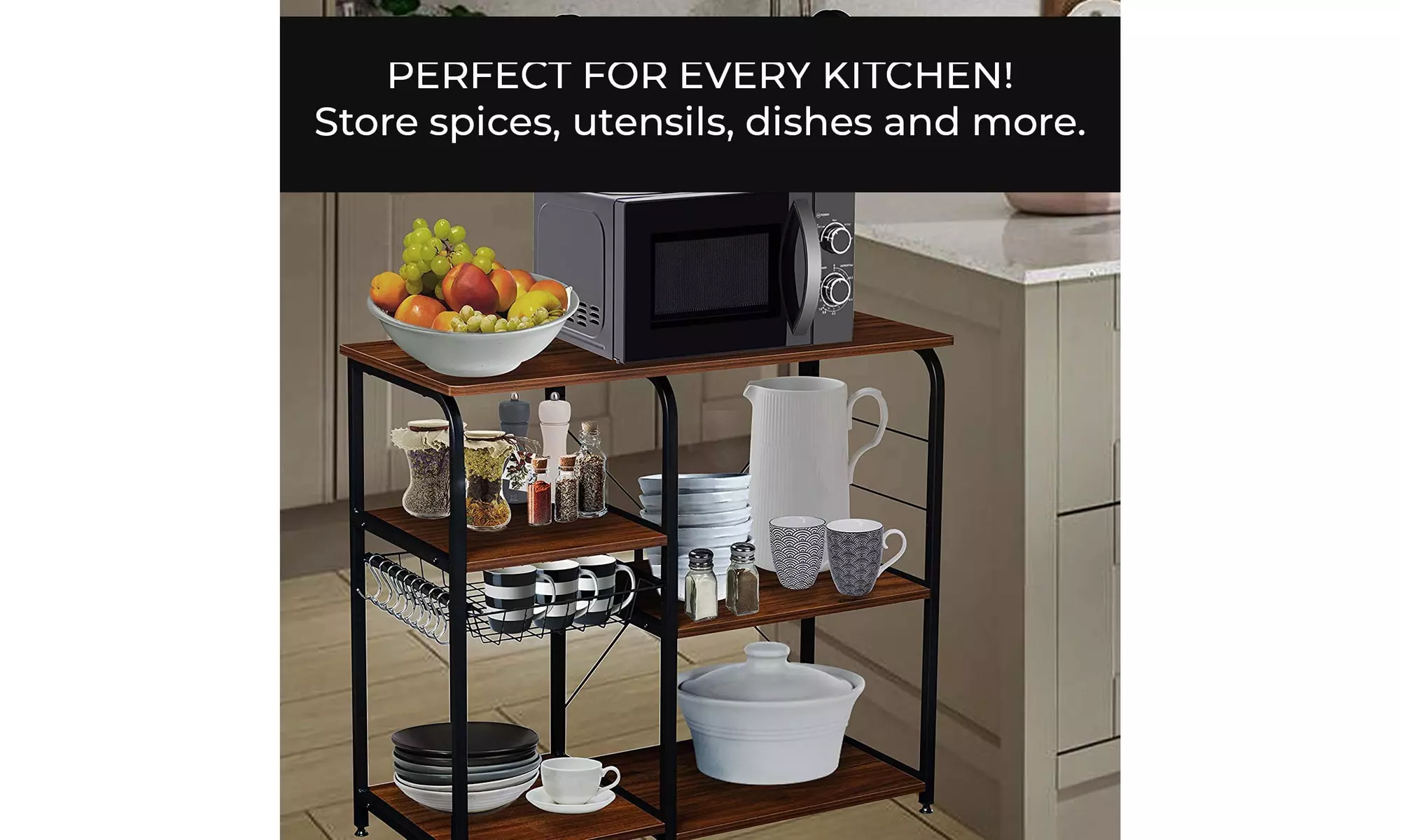 Kitchen Baker's Rack, Microwave Stand with 3 Tier Storage Shelf, Wire Basket - Second Medium