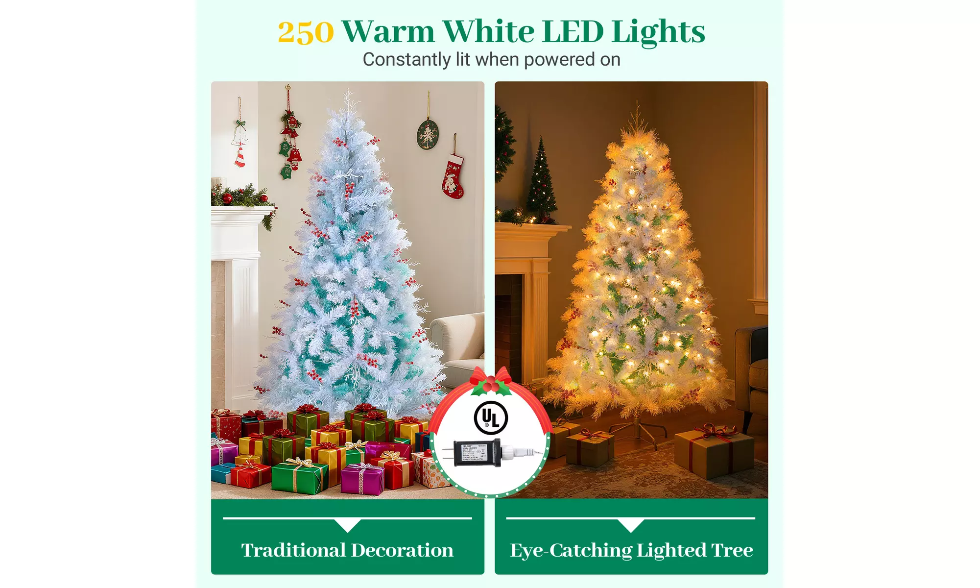 Costway Pre-Lit Artificial Christmas Tree with Branch Tips | Warm White LED Lights | Easy Setup & Home Decor