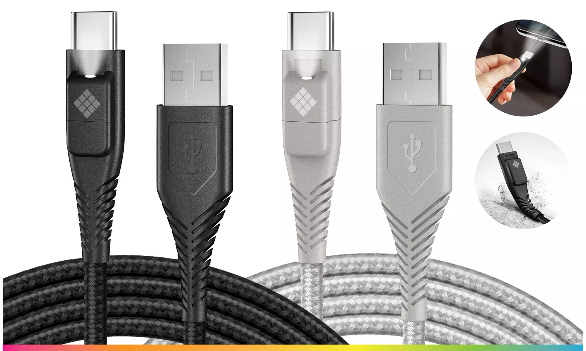 Polaroid USB Type-C Cable 5Ft with LED Light, Spun Nylon Braided Charger Cord - Primary Image
