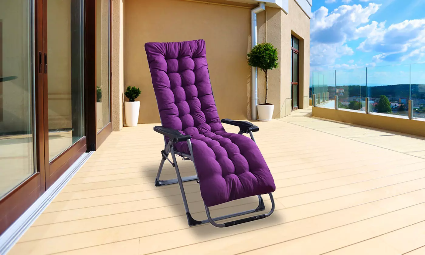 NewHome Outdoor Chaise Lounge Chair Cushion with Thick Padding and Ties