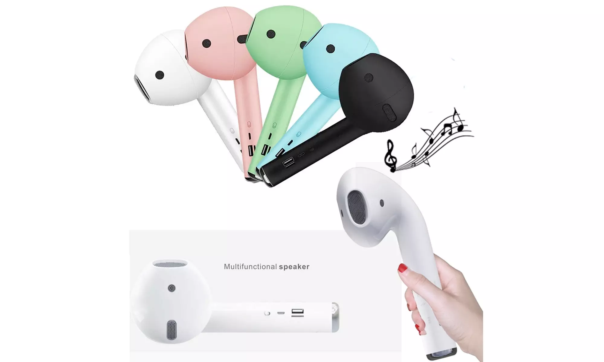 Zummy Giant Wireless Bluetooth AirPod Shaped Speaker FM Radio AUX Microphone - Primary Image