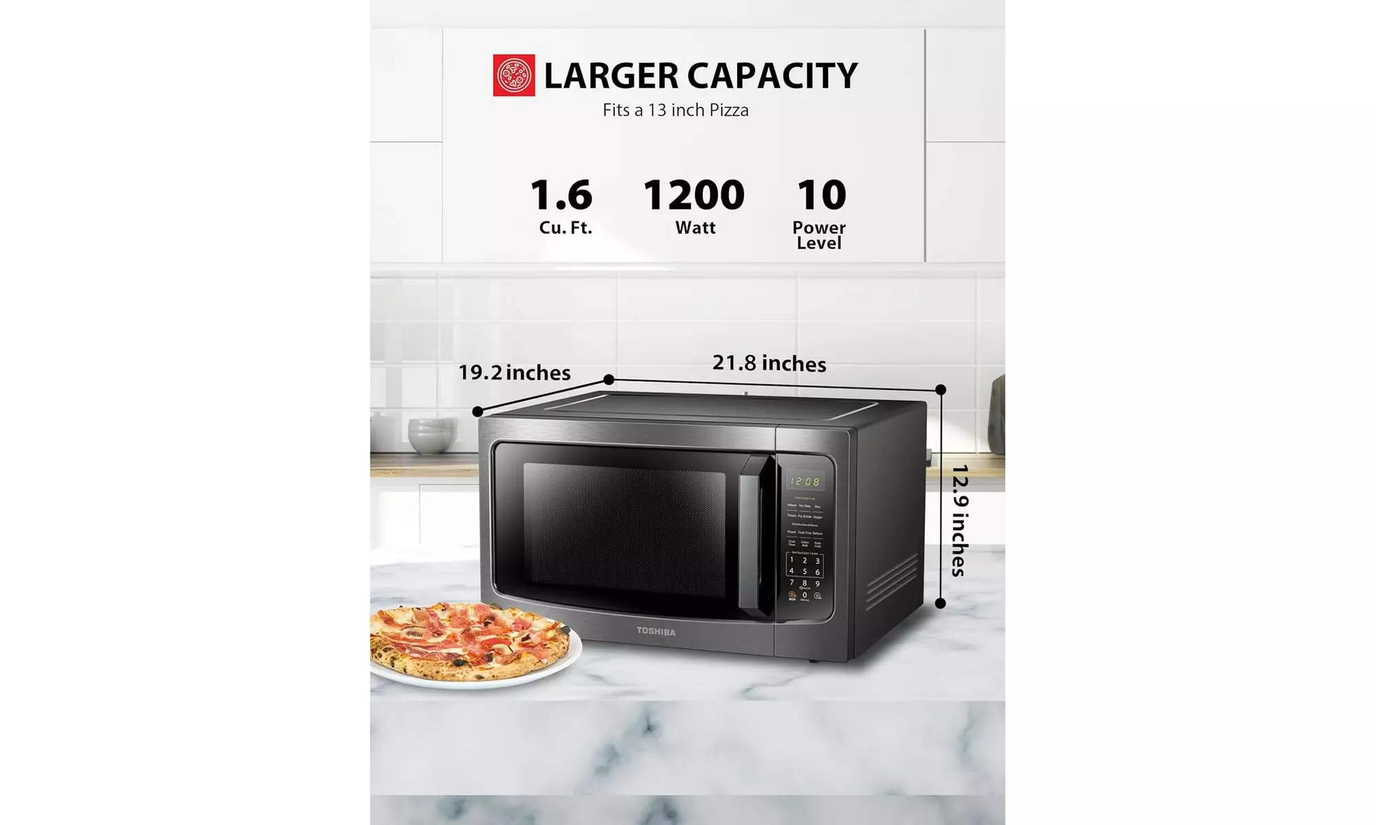 Toshiba Countertop Microwave Oven with Smart Sensor 1.6 Cu.ft 1200W