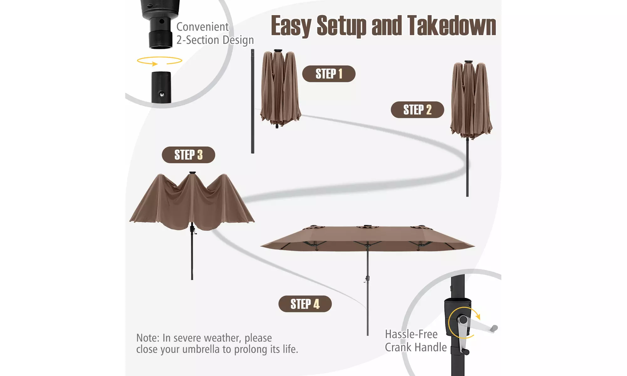 Costway 15.5 FT Extra-Large Patio Umbrella with LED Solar Lights