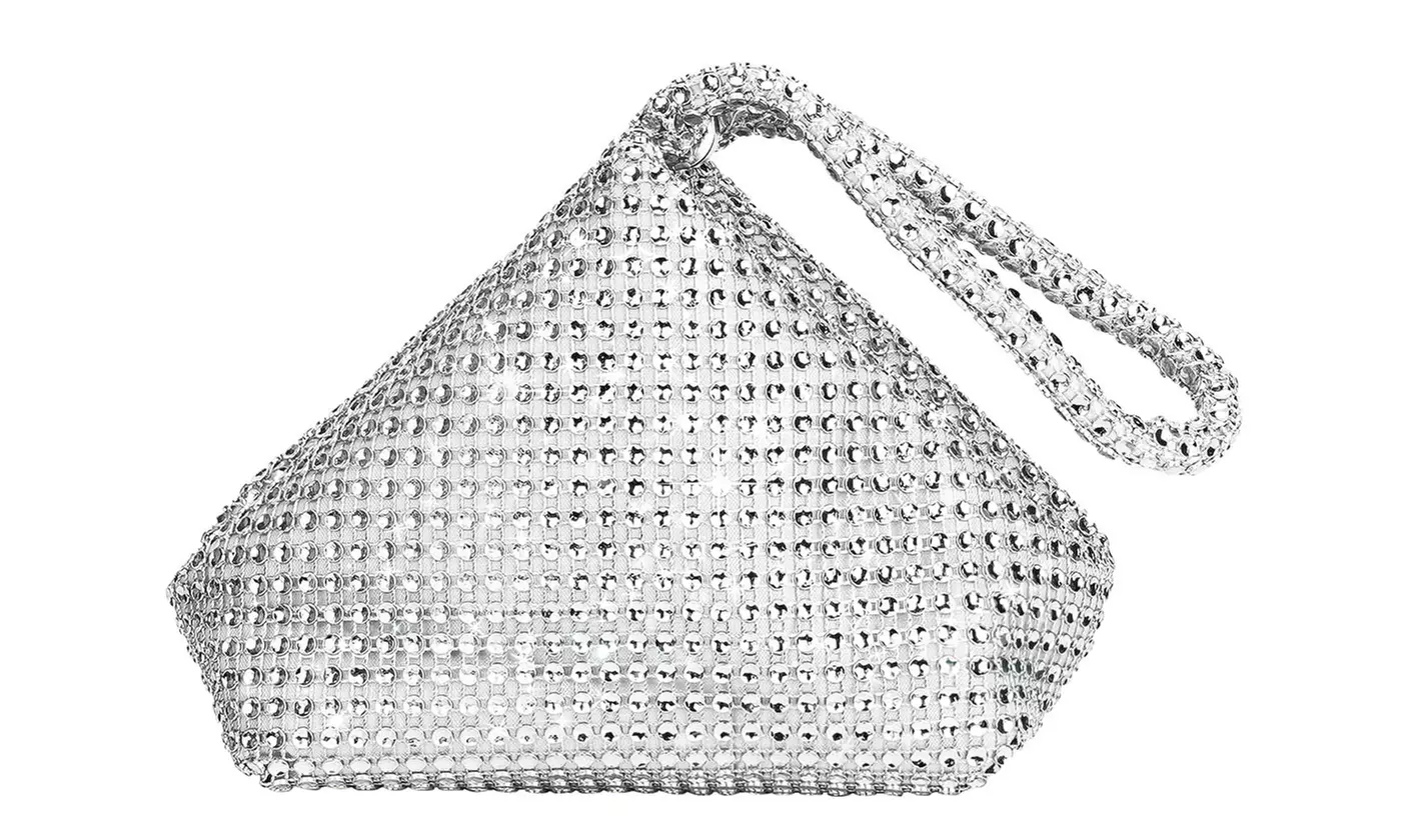 Rhinestone Clutch Bag Sparkly Triangle Purse (Black, Silver & Gold)