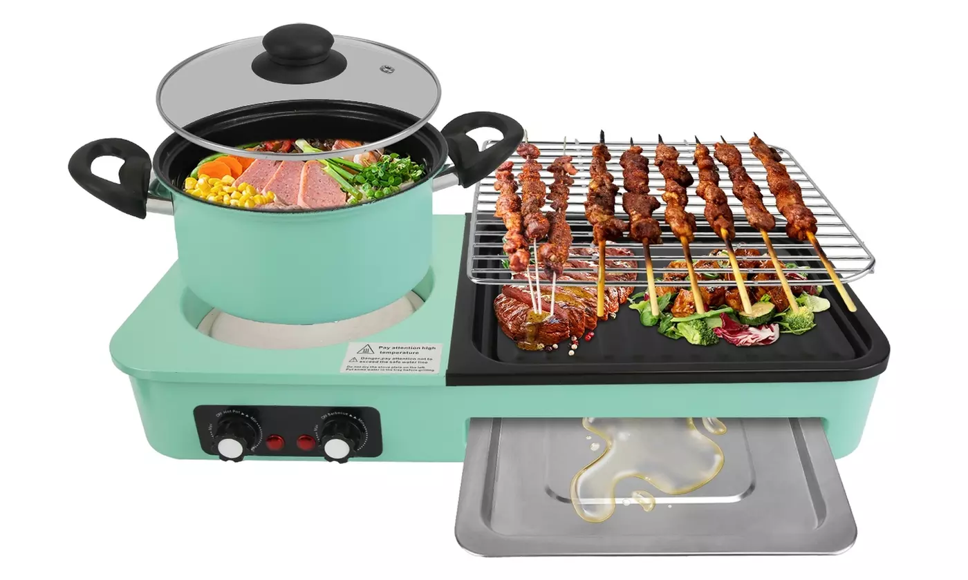 iMounTEK 3-in-1 Electric Hot Pot and Korean BBQ Grill Non-Stick Shabu Cooker