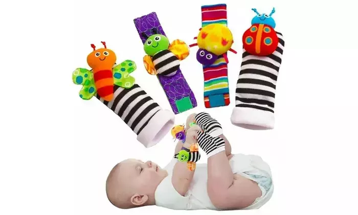 4Pcs/Set Cute Animal Soft Baby Socks Toys Wrist Rattles - Primary Image