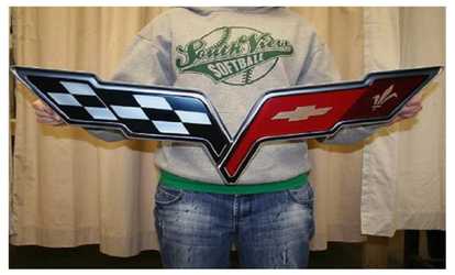 image for C6 Corvette Crossed flag Wall Emblem Large Metal Art Sign 05-13 