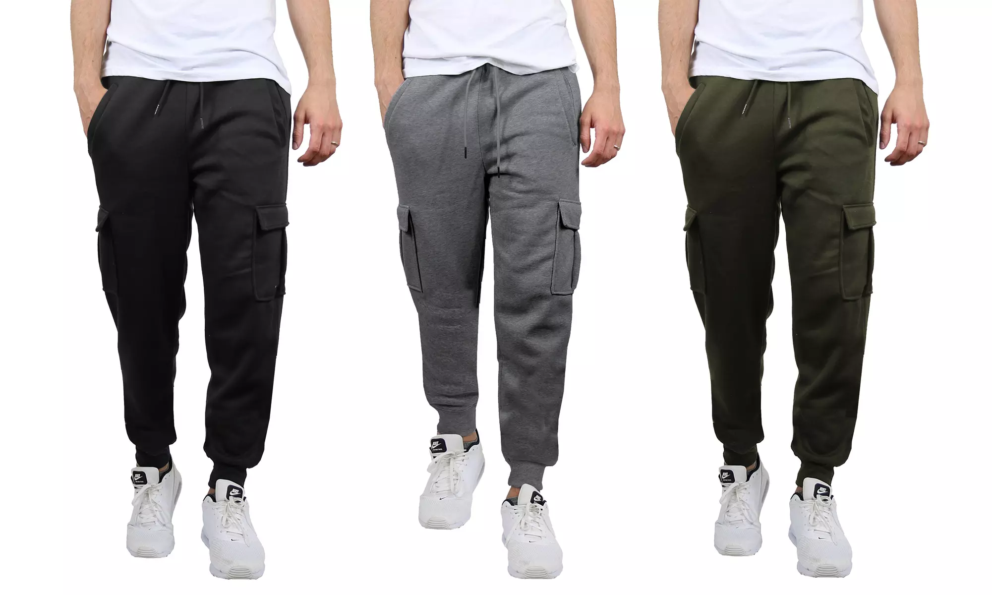 3-Pack Men's Fleece-Lined Cargo Jogger Sweatpants (Sizes, S-3XL)