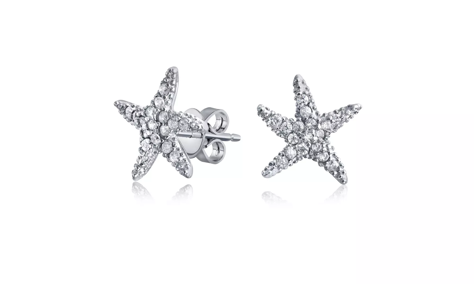 Tiny Nautical Beach Pave CZ Starfish Stud Earrings 925 Sterling Silver - Second Medium