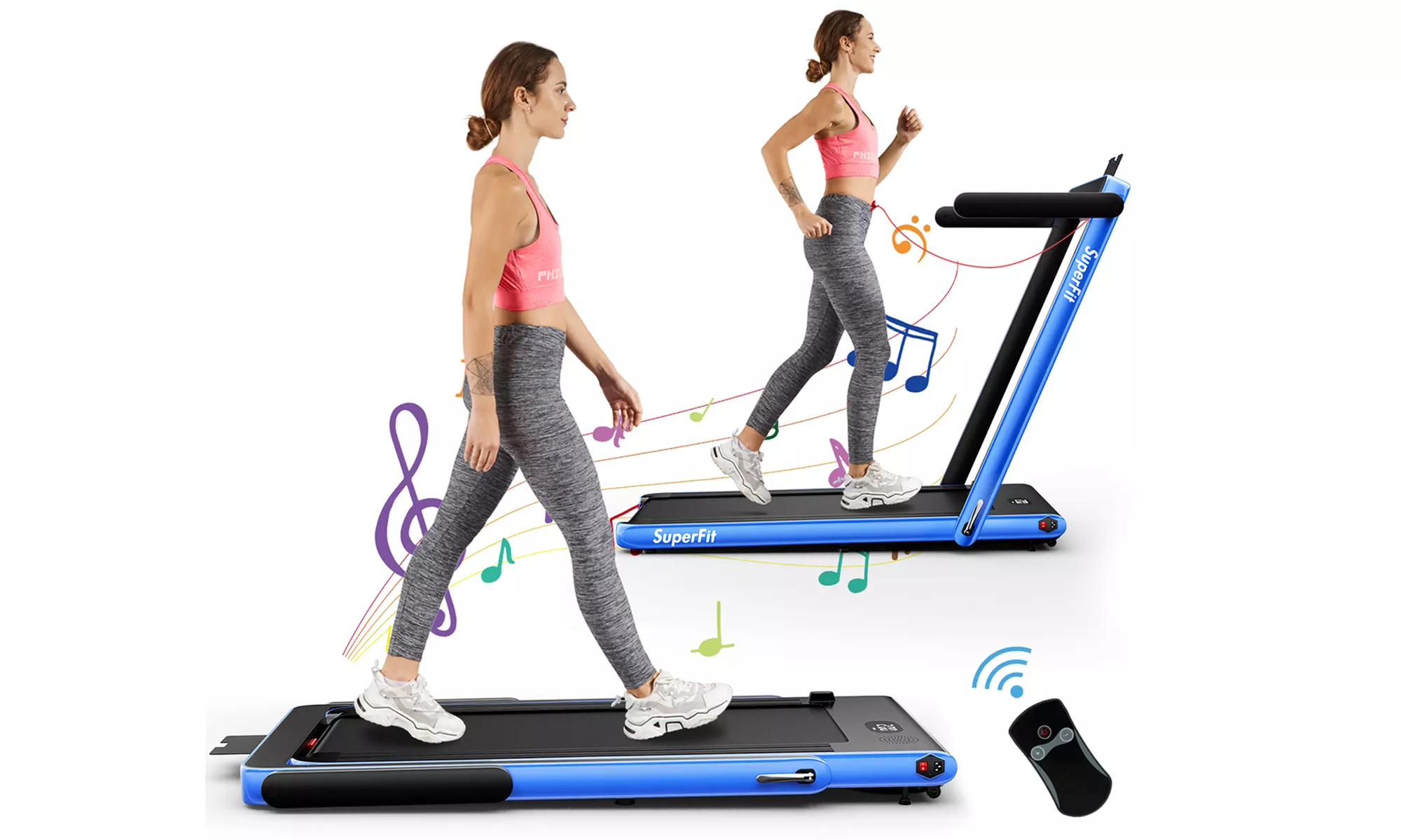 Superfit 2.25HP 2 in 1 Folding Treadmill Speaker Home Gym