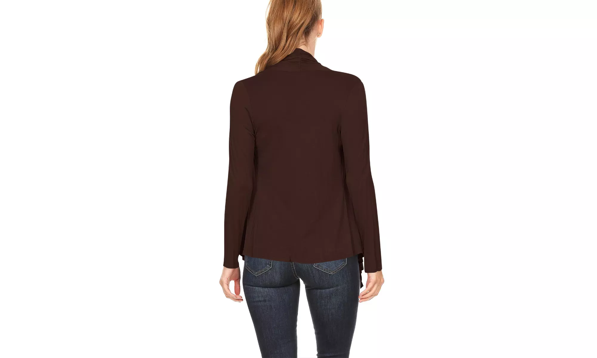 Women's Long Sleeve Draped Neck Open Front Solid Cardigan 