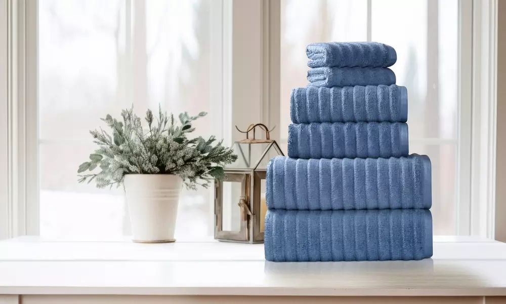 Bibb Home 6 Piece Ribbed Egyptian Cotton Towel Set - Second Medium