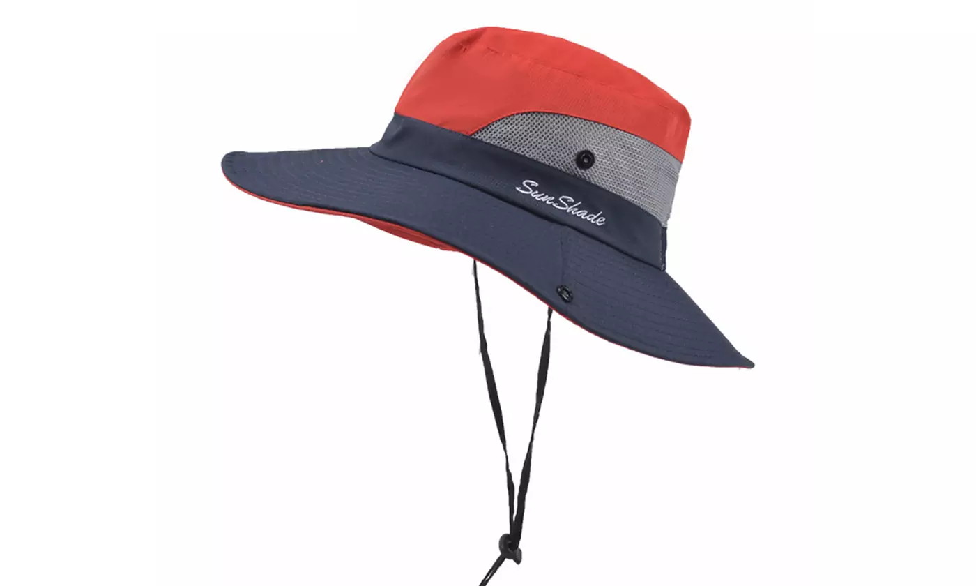 Sun Hat for Women with Wide Brim Ponytail - Beach Hats